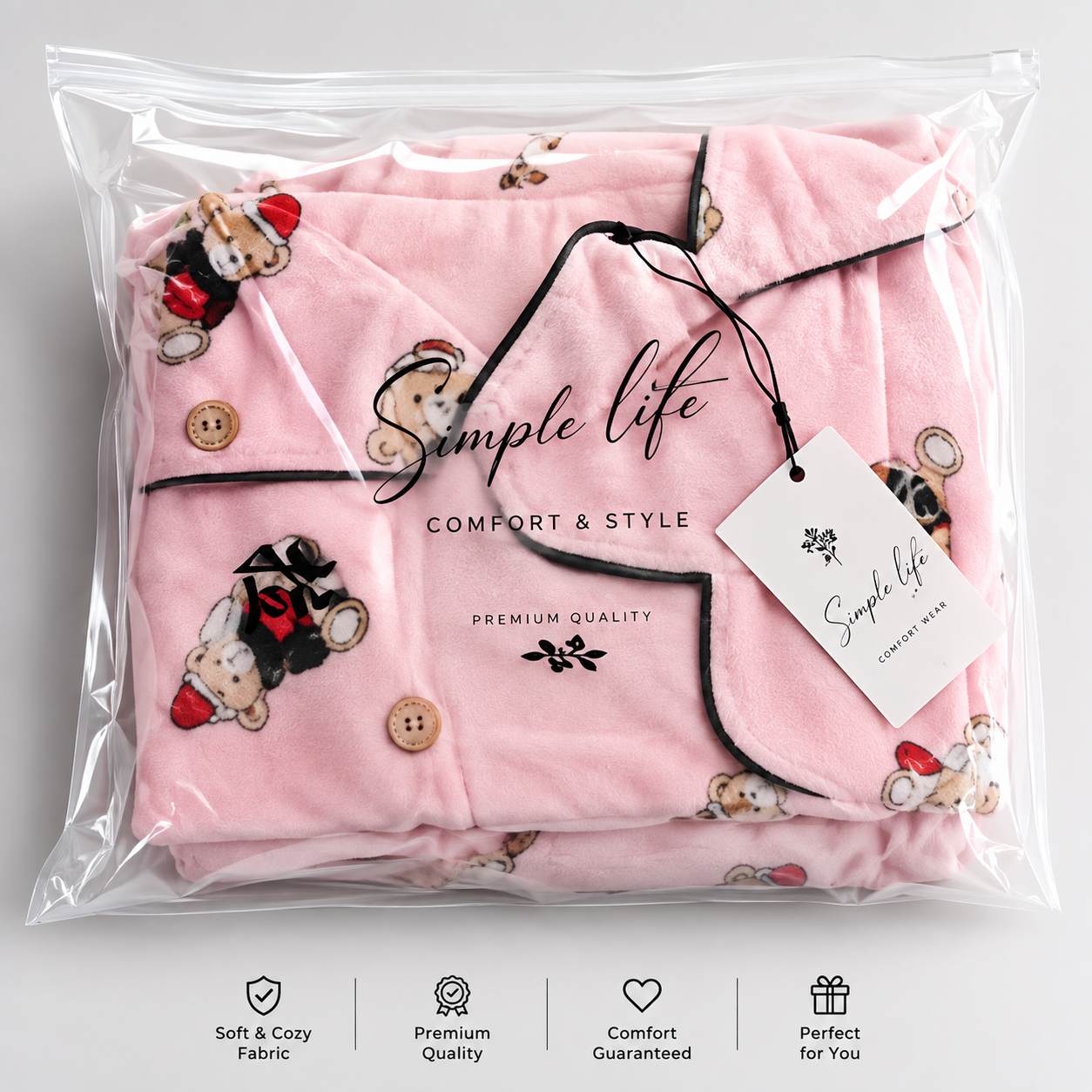 Pink Teddy Bear Fleece Pajama Set