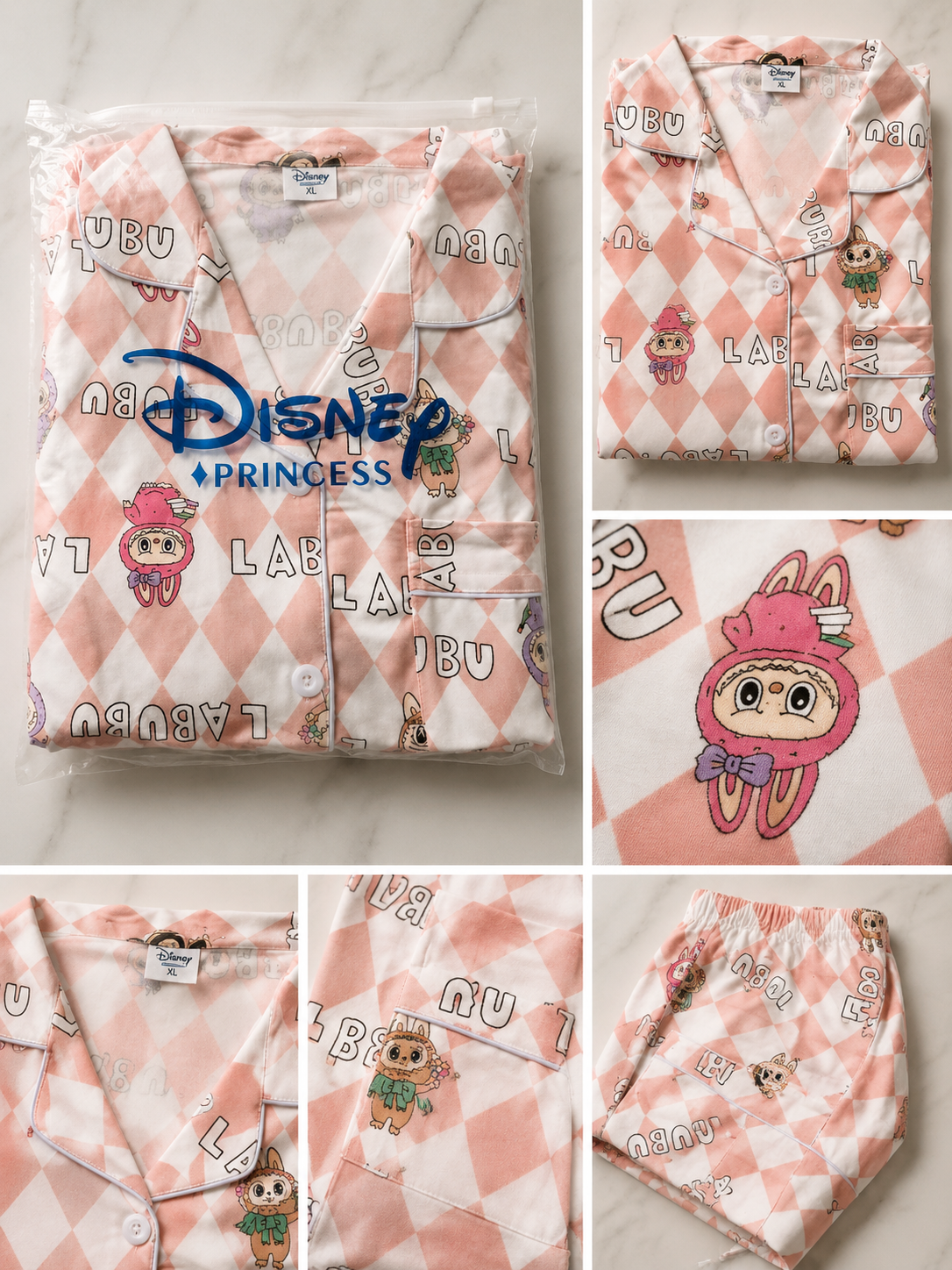 Pink Princess Checkered Pajama Set