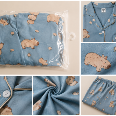 Blue Hippo Print Pajama Set
