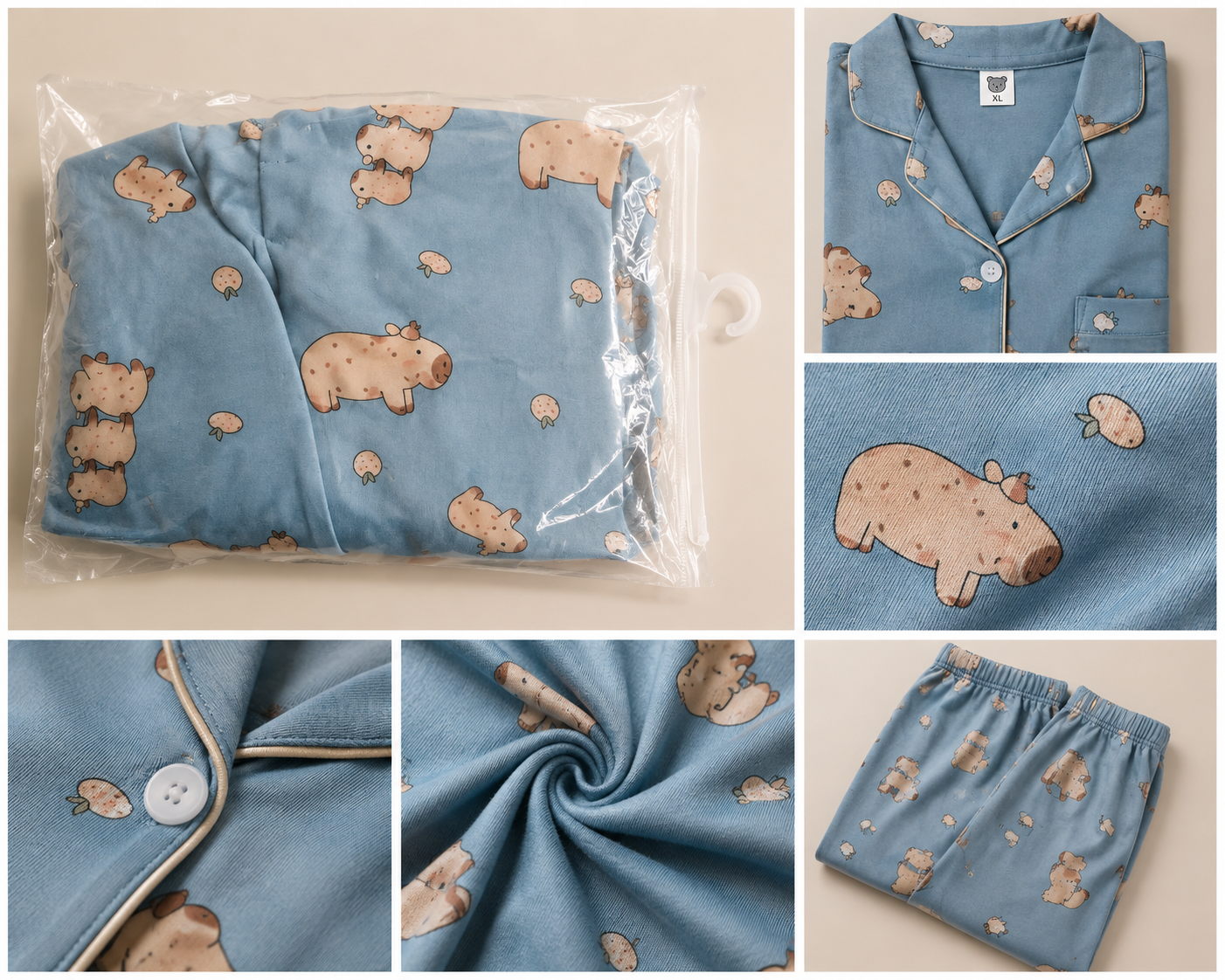 Blue Hippo Print Pajama Set