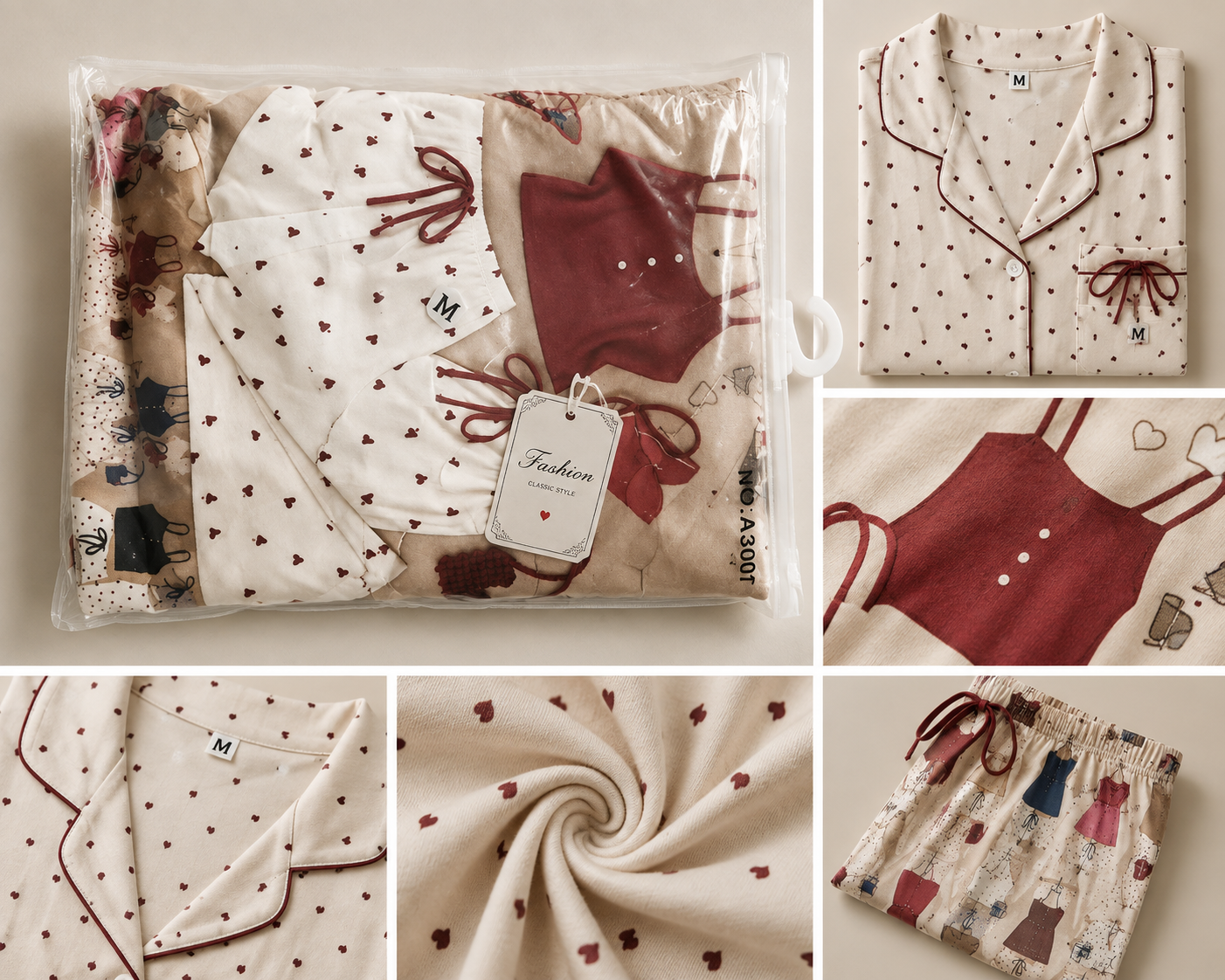 White & Pink Heart Pajama Set