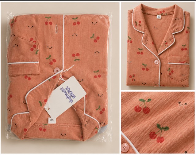 Peach Orange Cherry Print Pajama Set